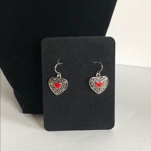 EARRINGS Red Heart Silver Style Dangle Women’s Drop Earrings